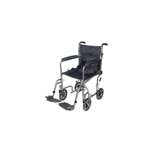 Drive Medical Lightweight Steel Transport Wheelchair, 19"W Seat, Silver Vein Frame and Black Upholstery TR39E-SV - main